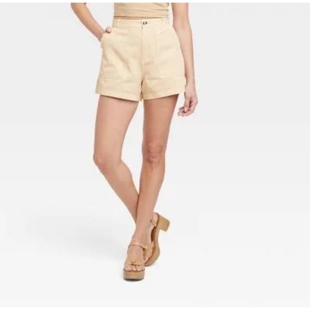 Universal Thread Womens High-Rise Utility Denim Shorts Tan Khaki Size 6 New